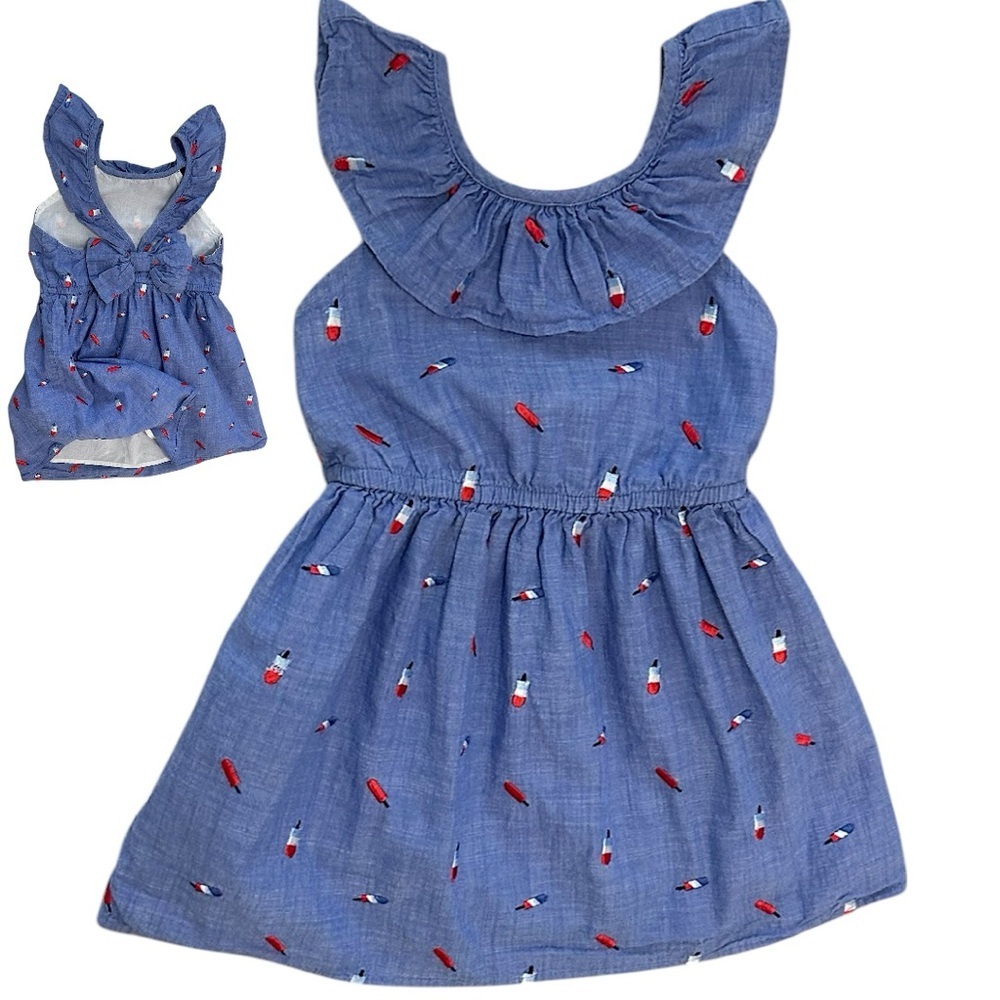 Cat & Jack Toddler Girl Embroidered Chambray 4th of July Dress Popsicles 3T
